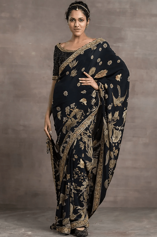 Black Hand Embroidered Saree Set