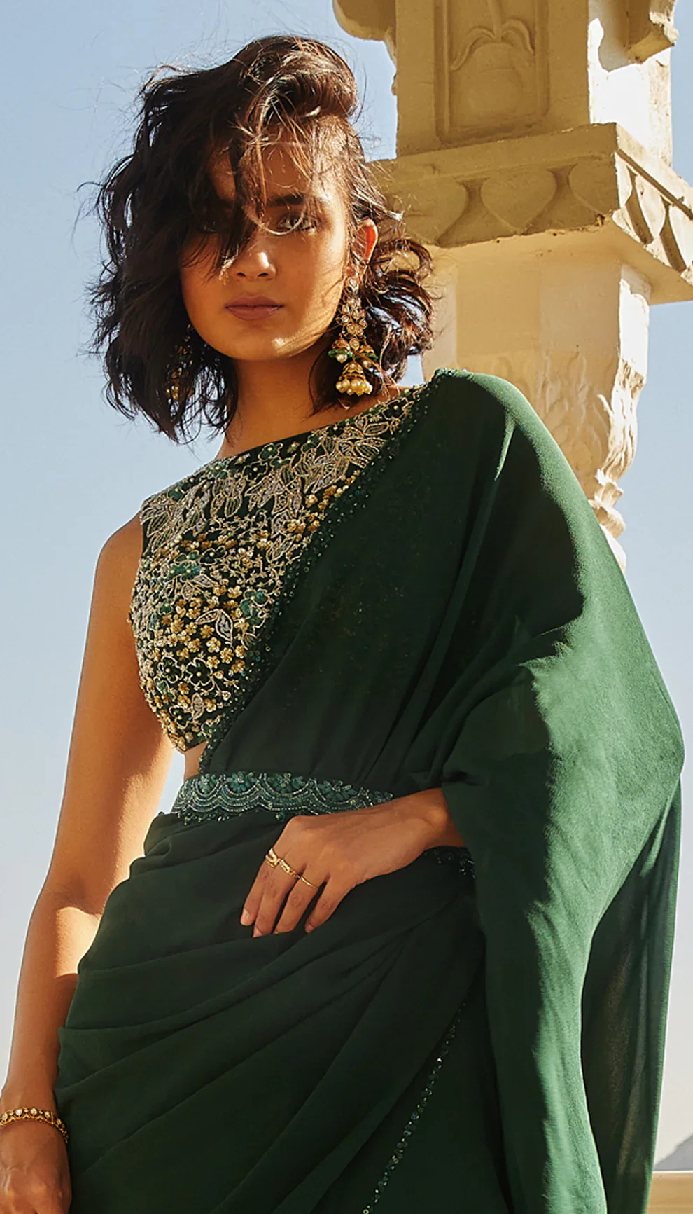 Vintage Green Constructed Saree - Image 2