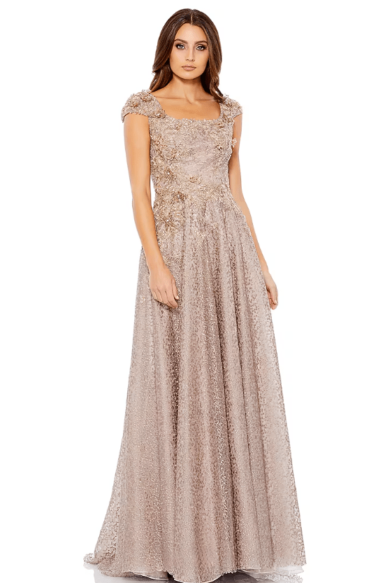 Mocha Embroidered Fabric A-Line Gown
