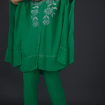 Green Textured Georgette Embroidered Tunic Set