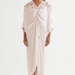 Ivory Satin Scrunchy Drawstring Dress