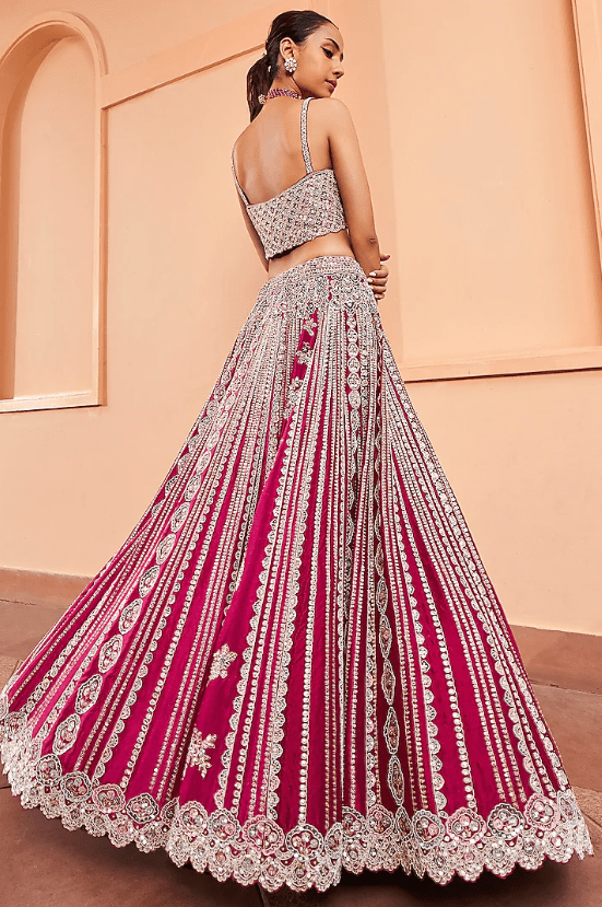 Sangria Plum Organza Linear Embroidered Lehenga Set - Image 2