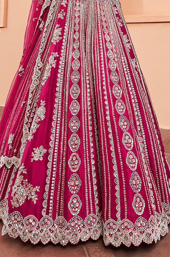 Sangria Plum Organza Linear Embroidered Lehenga Set - Image 3