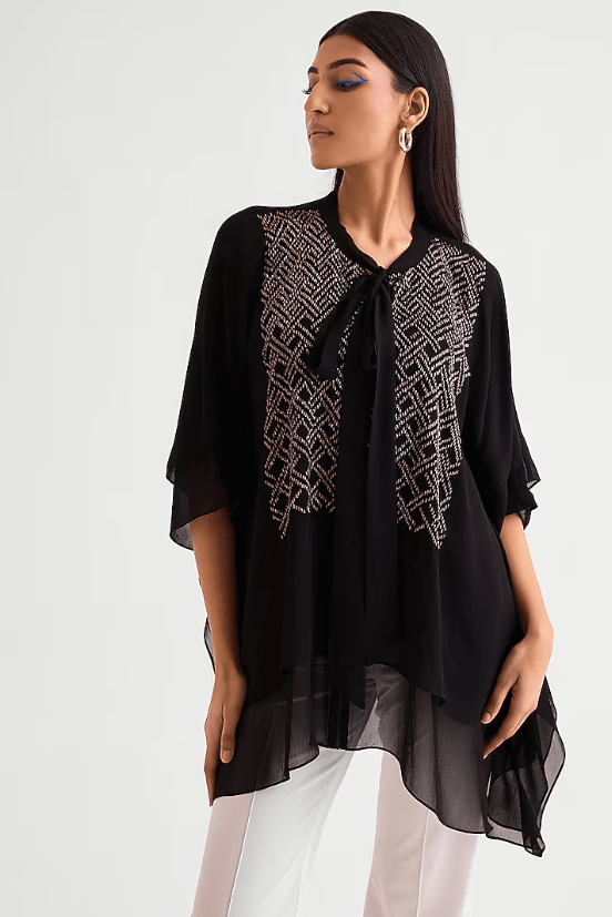 Black Georgette Layered Tunic - Image 2