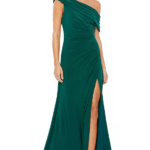 Emerald Green Polyester Ruched Off-Shoulder Gown