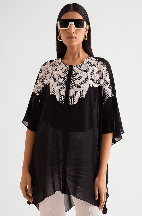 Black Georgette Frilled Tunic - Image 2
