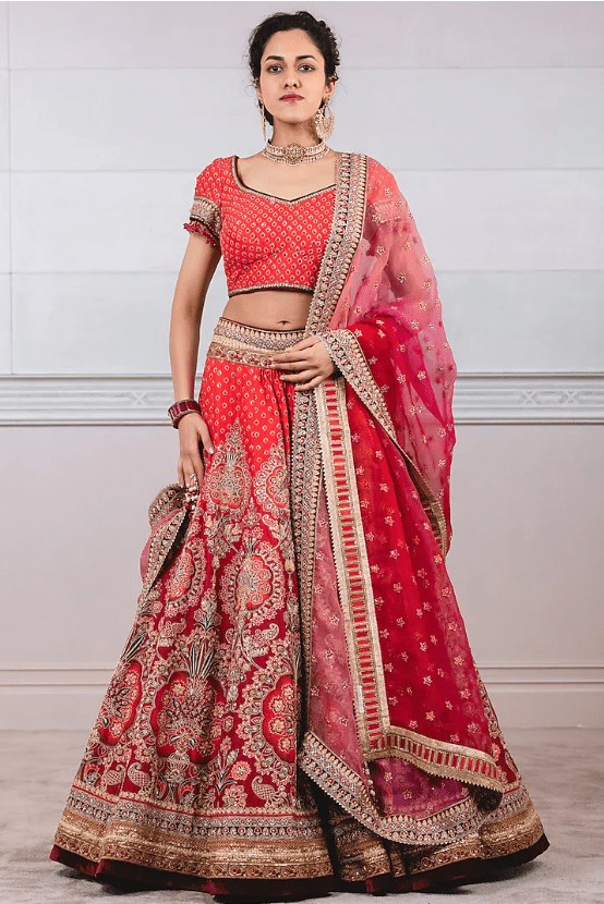 Red Ombre Hand Embroidered Lehenga Set