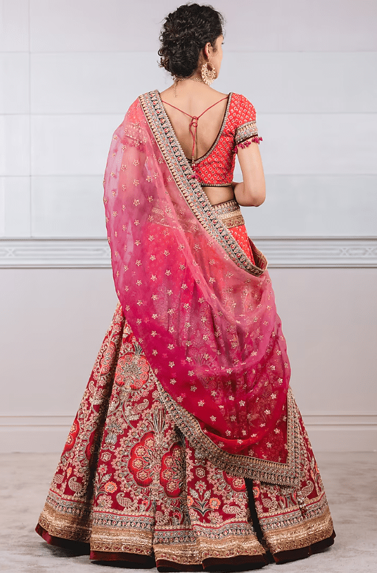 Red Ombre Hand Embroidered Lehenga Set - Image 2