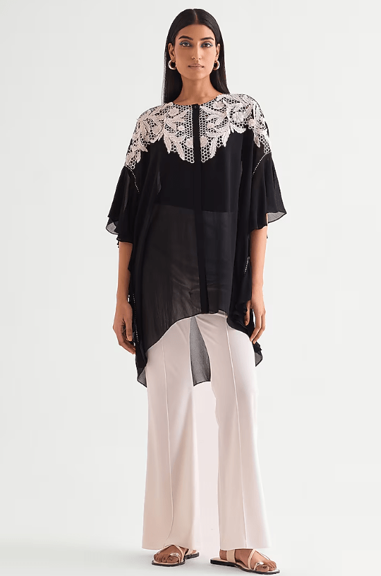 Black Georgette Frilled Tunic