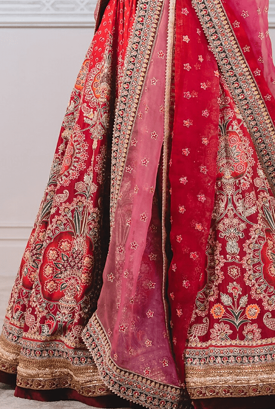 Red Ombre Hand Embroidered Lehenga Set - Image 3