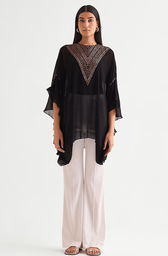 Black Georgette Frilled Tunic