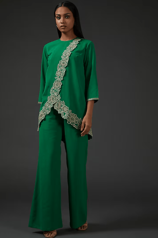 Green Snake Crepe Embroidered Co-Ord Set