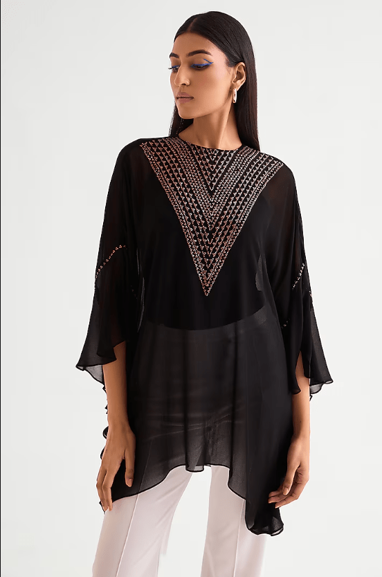 Black Georgette Frilled Tunic - Image 2