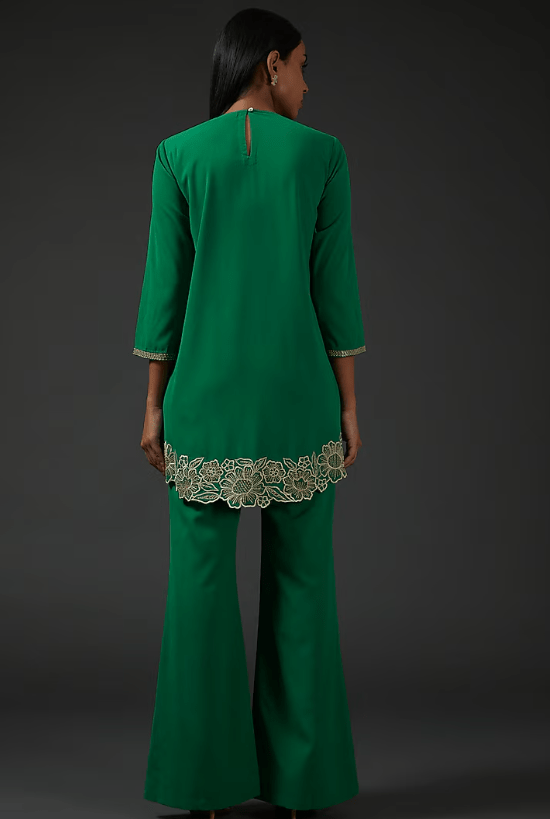 Green Snake Crepe Embroidered Co-Ord Set - Image 2