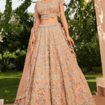 Coral Organza Embroidered Lehenga Set