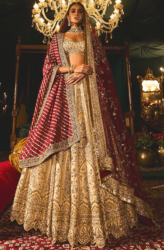Gold Raw Silk Sequins & Zari Embroidered Lehenga Set