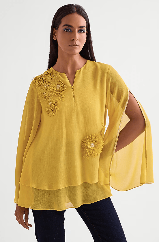 Canary Yellow Georgette Layered Top - Image 2