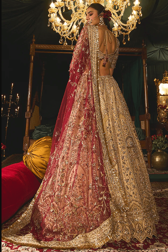 Gold Raw Silk Sequins & Zari Embroidered Lehenga Set - Image 2