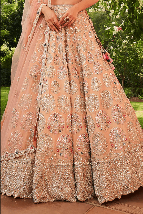 Coral Organza Embroidered Lehenga Set - Image 3