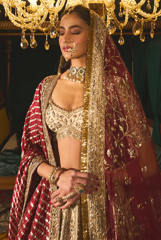 Gold Raw Silk Sequins & Zari Embroidered Lehenga Set - Image 3