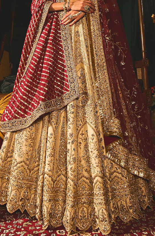 Gold Raw Silk Sequins & Zari Embroidered Lehenga Set - Image 4