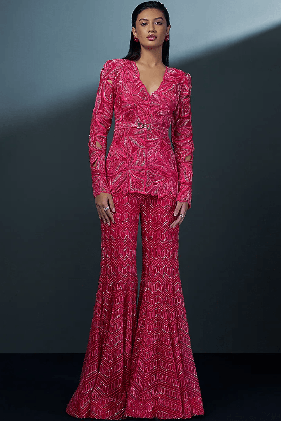 Fuchsia Double Georgette Floral Cutwork Kurta Set