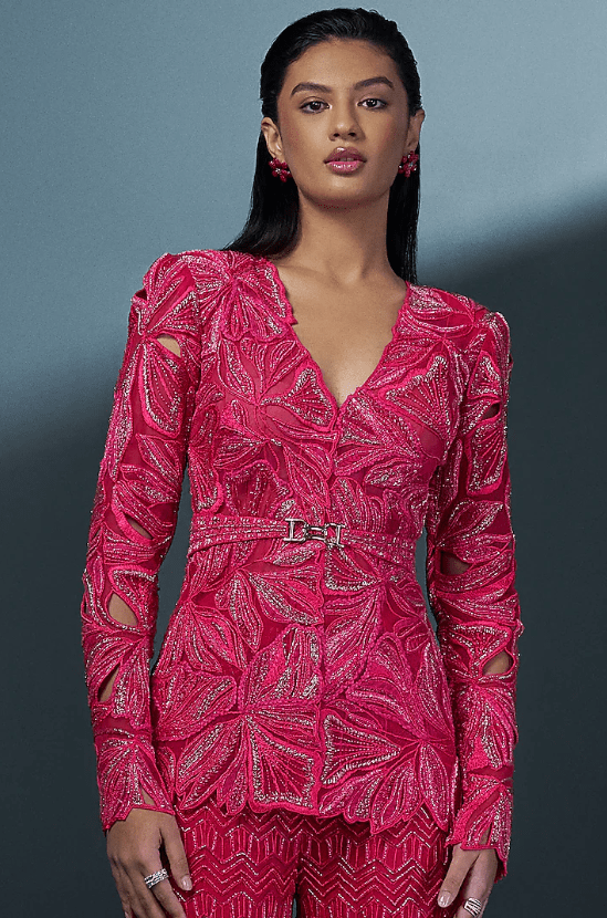 Fuchsia Double Georgette Floral Cutwork Kurta Set - Image 3