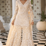 Nude Net Pearl Embroidered Sharara Set