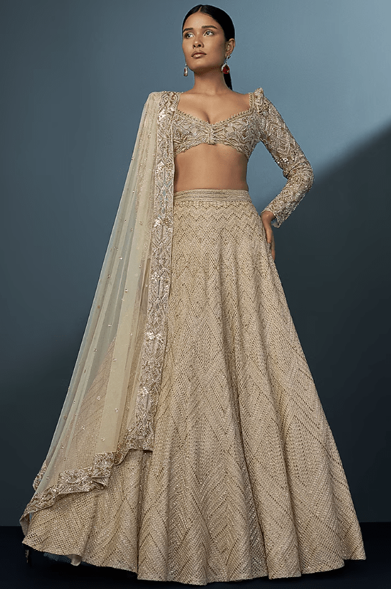 Gold Double Georgette Cascade Lehenga Set