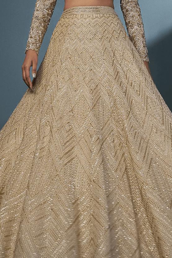 Gold Double Georgette Cascade Lehenga Set - Image 2