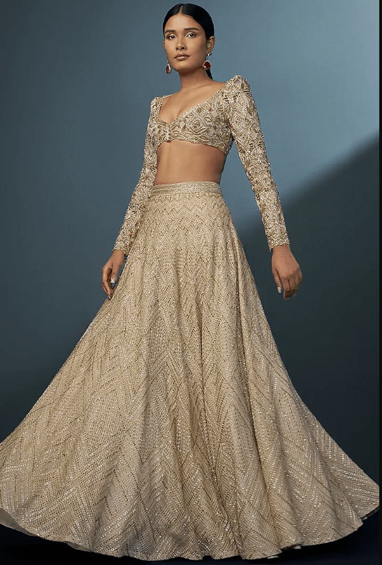 Gold Double Georgette Cascade Lehenga Set - Image 4