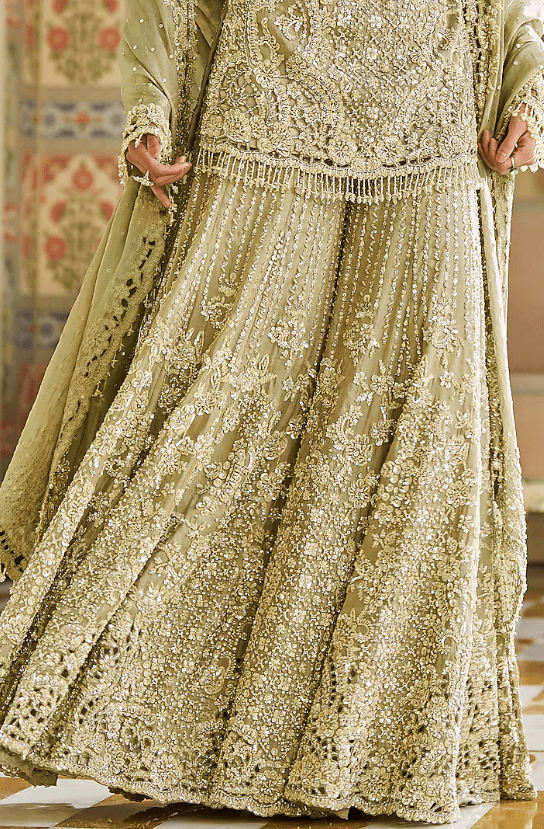Sage Green Tissue Silk Cutwork Embroidered Sharara Set - Image 3