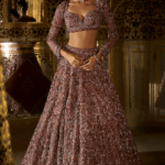 Plum Net Crystal Embroidered Lehenga Set