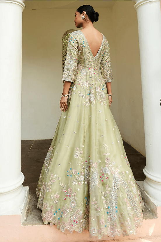 Mist Green Organza Embroidered Gown - Image 2