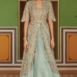 Teal Organza Embroidered Jacket Lehenga Set