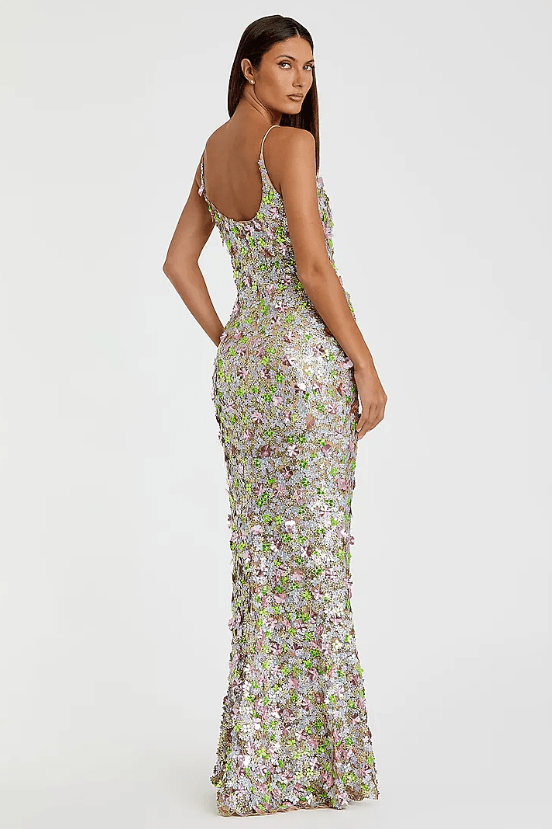 Multi-Colored Polyester Floral Embellished Gown - Image 2