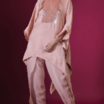 Rose Sandwash Geometric Hand Embellished Pleated Asymmetric Tunic