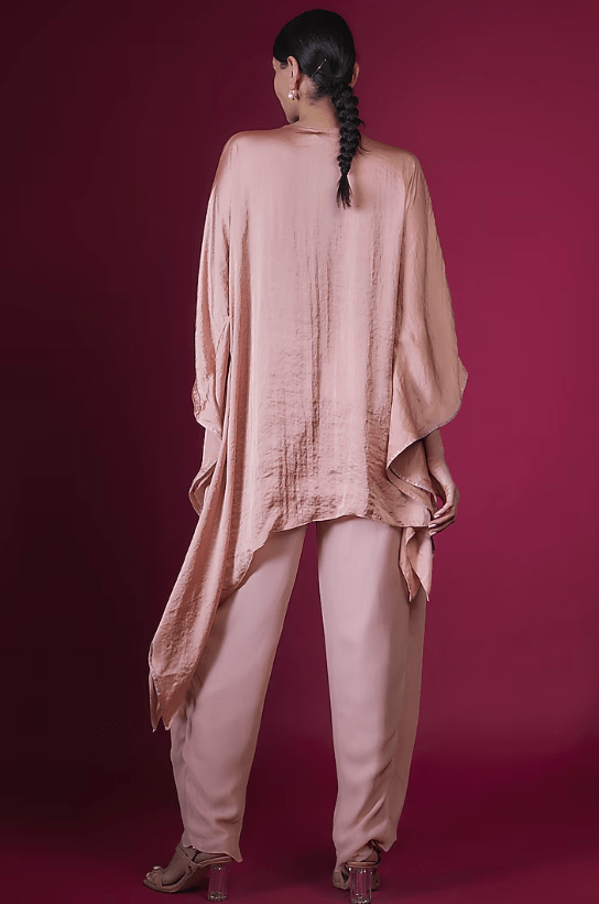 Rose Sandwash Geometric Hand Embellished Pleated Asymmetric Tunic - Image 2