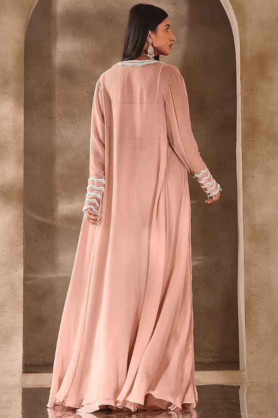 Dusty Pink Georgette Embroidered Jacket Set - Image 2
