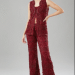 Red Tulle & Crepe Embroidered Co-Ord Set