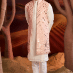 Light Pink Georgette Sequins Embellished Long Indowestern Jacket