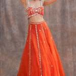 Rust Orange Embroidered High-Waisted Lehenga Set