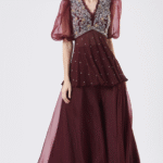 Maroon Organza Pant Set