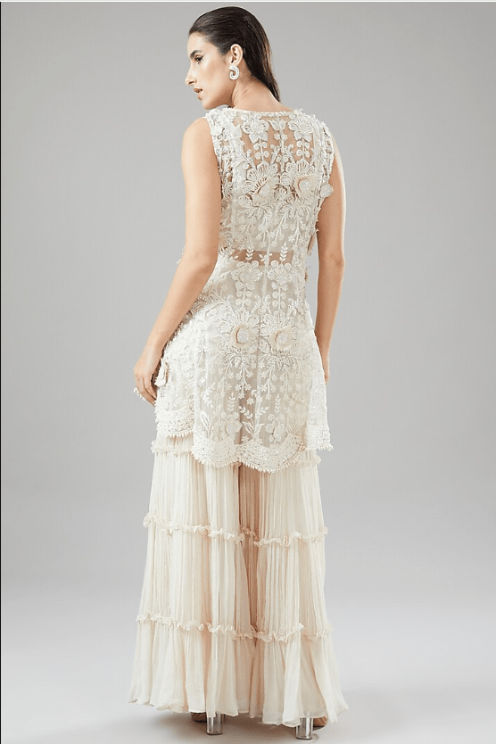 Ivory Tulle & Crepe Sharara Set - Image 2