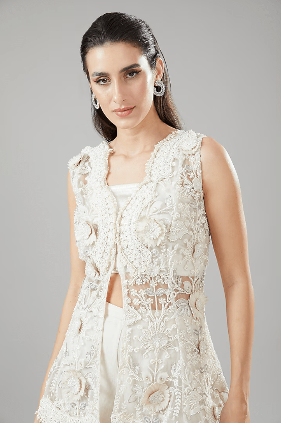 Ivory Tulle & Crepe Sharara Set - Image 3