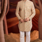 Cream Silk Mirror Embroidered Sherwani