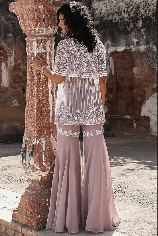 Lilac Georgette Aari Embellished Gharara Set - Image 2