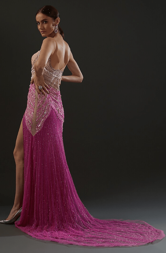 Fuchsia Hand Embroidered Gown - Image 2