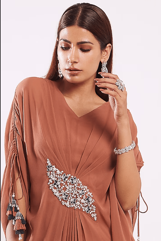 Brown Crystals Embroidered Kaftan - Image 3