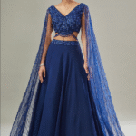 Electric Blue Organza Embellished Skirt Set